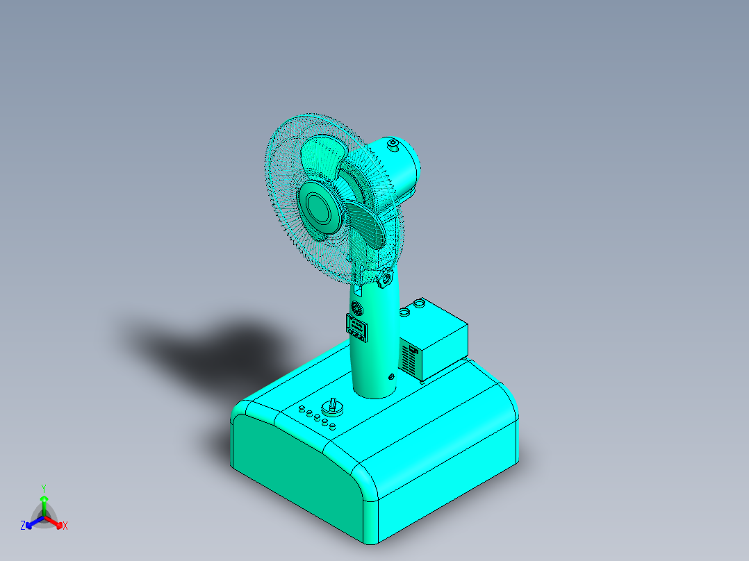 Q134-坐式落地电风扇反求创新设计【三维SolidWorks】正等轴测图