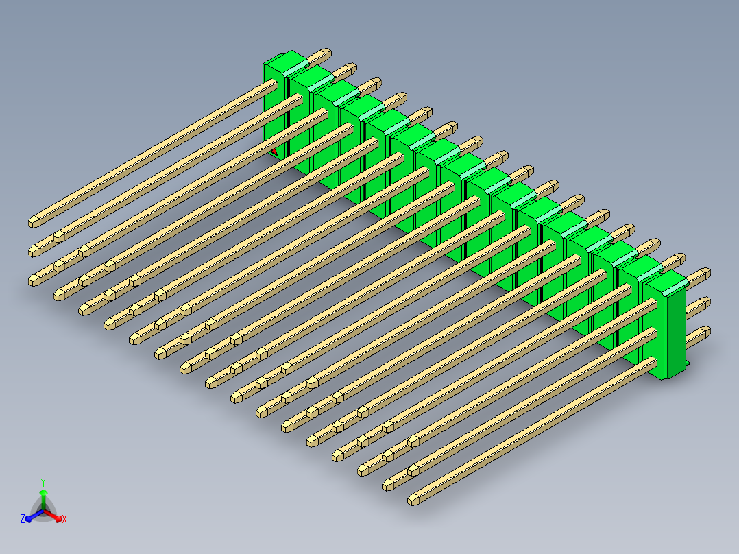 彩色公头100mil（2.54mm）系列-DS1021_green_3x16p_100mil_Type43_rev1.0正等轴测图