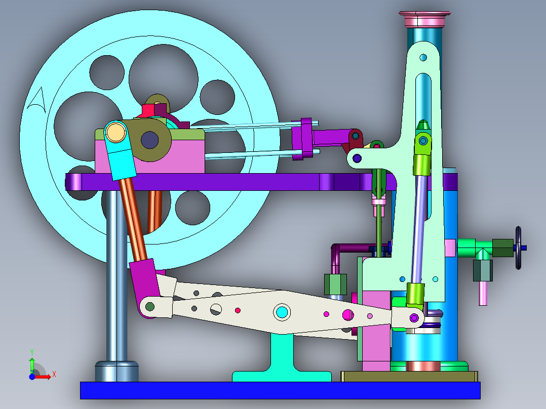 双缸往返式蒸汽发动机前视图
