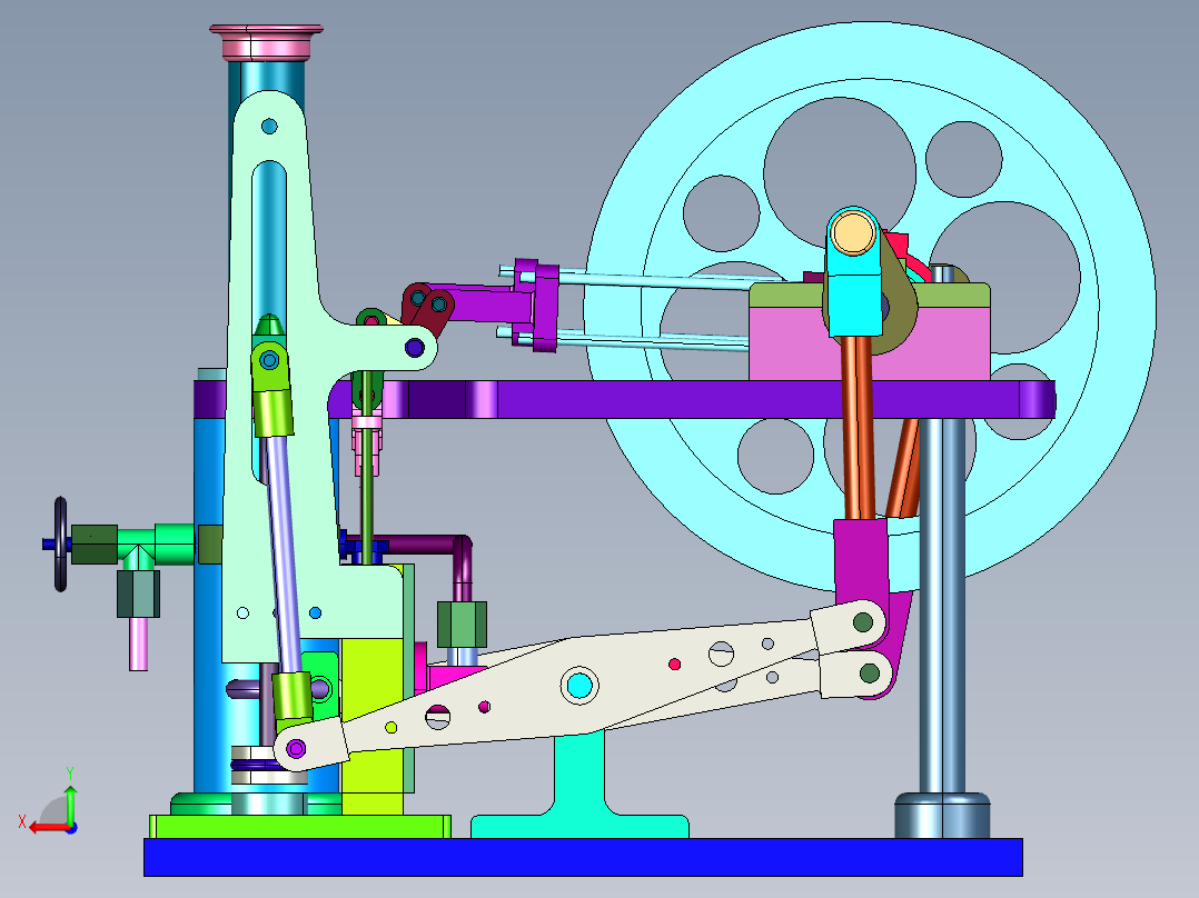 双缸往返式蒸汽发动机后视图