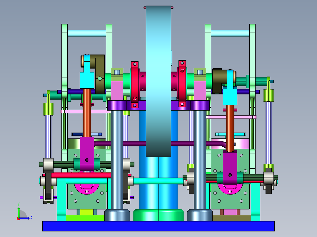 双缸往返式蒸汽发动机左视图