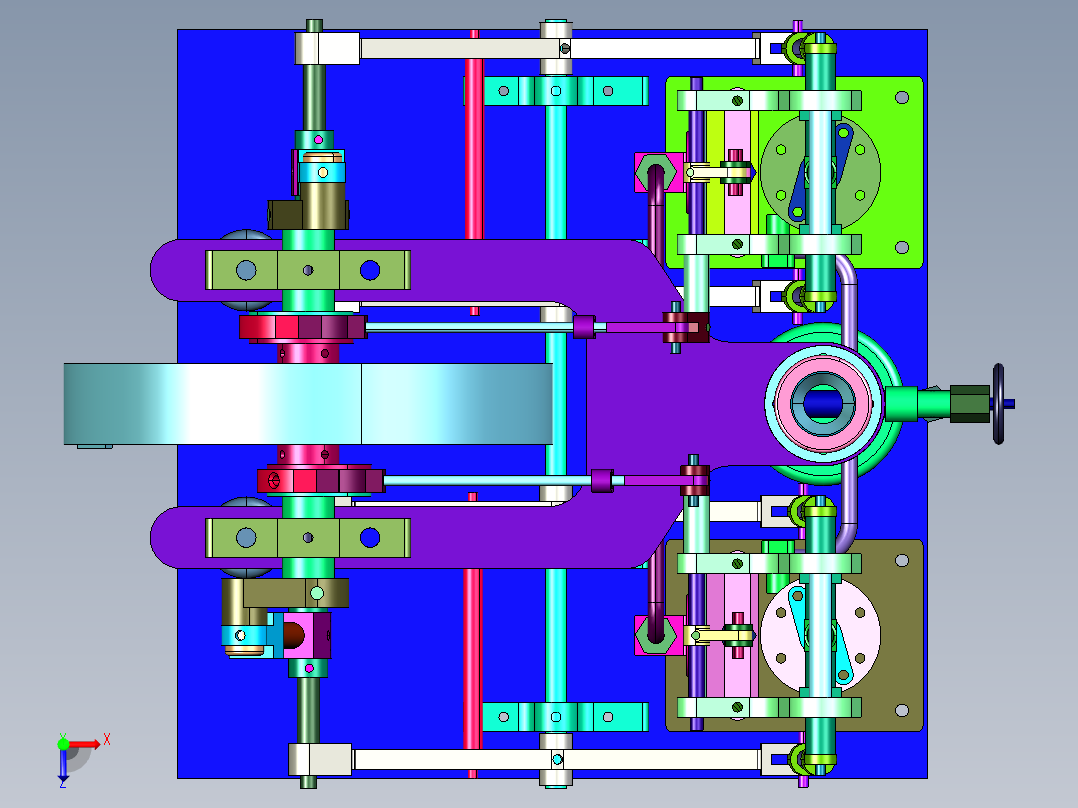 双缸往返式蒸汽发动机俯视图
