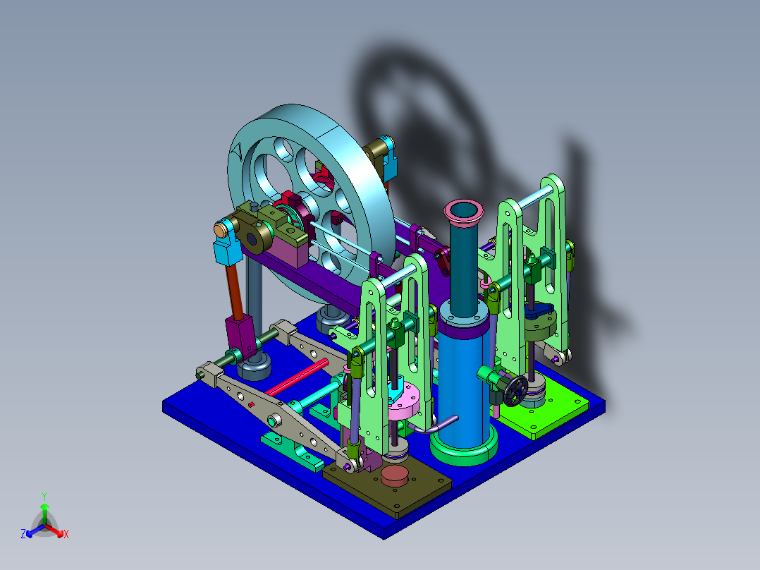 双缸往返式蒸汽发动机正等轴测图