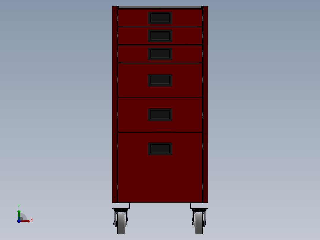 带轮子的工具箱-工具车前视图