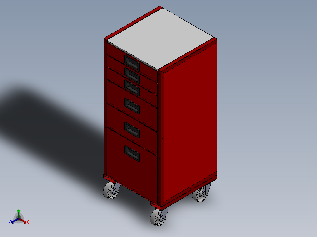 带轮子的工具箱-工具车正等轴测图