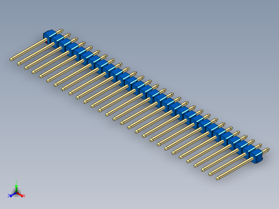 彩色公头100mil（2.54mm）系列-DS1021_blue_1x29p_100mil_Type5_rev1.0正等轴测图