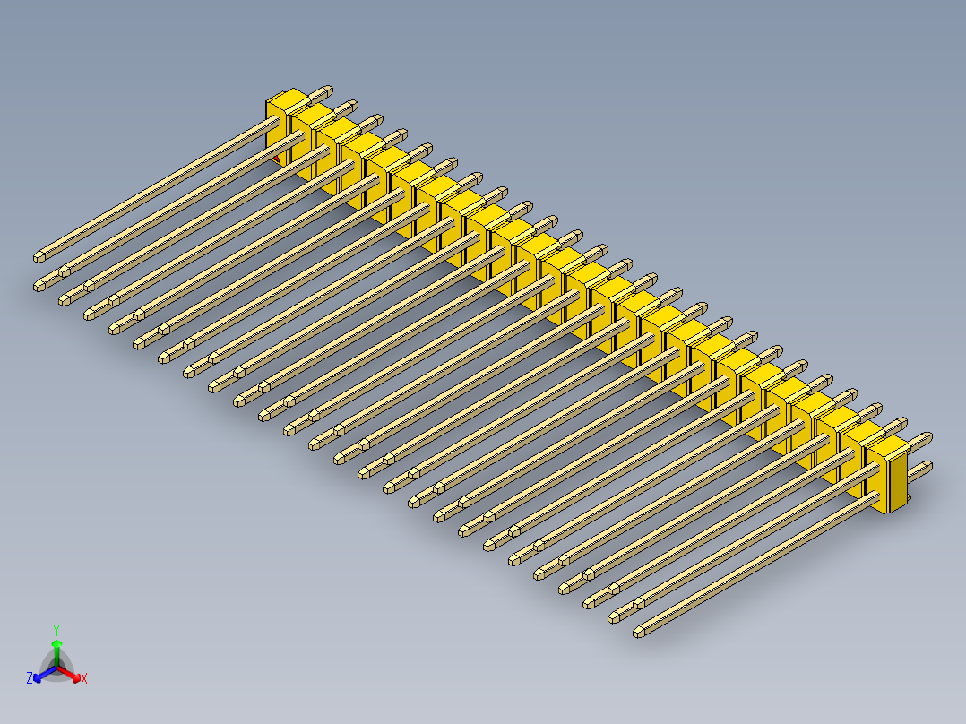 彩色公头100mil（2.54mm）系列-DS1021_yellow_2x25p_100mil_Type43_rev1.0正等轴测图