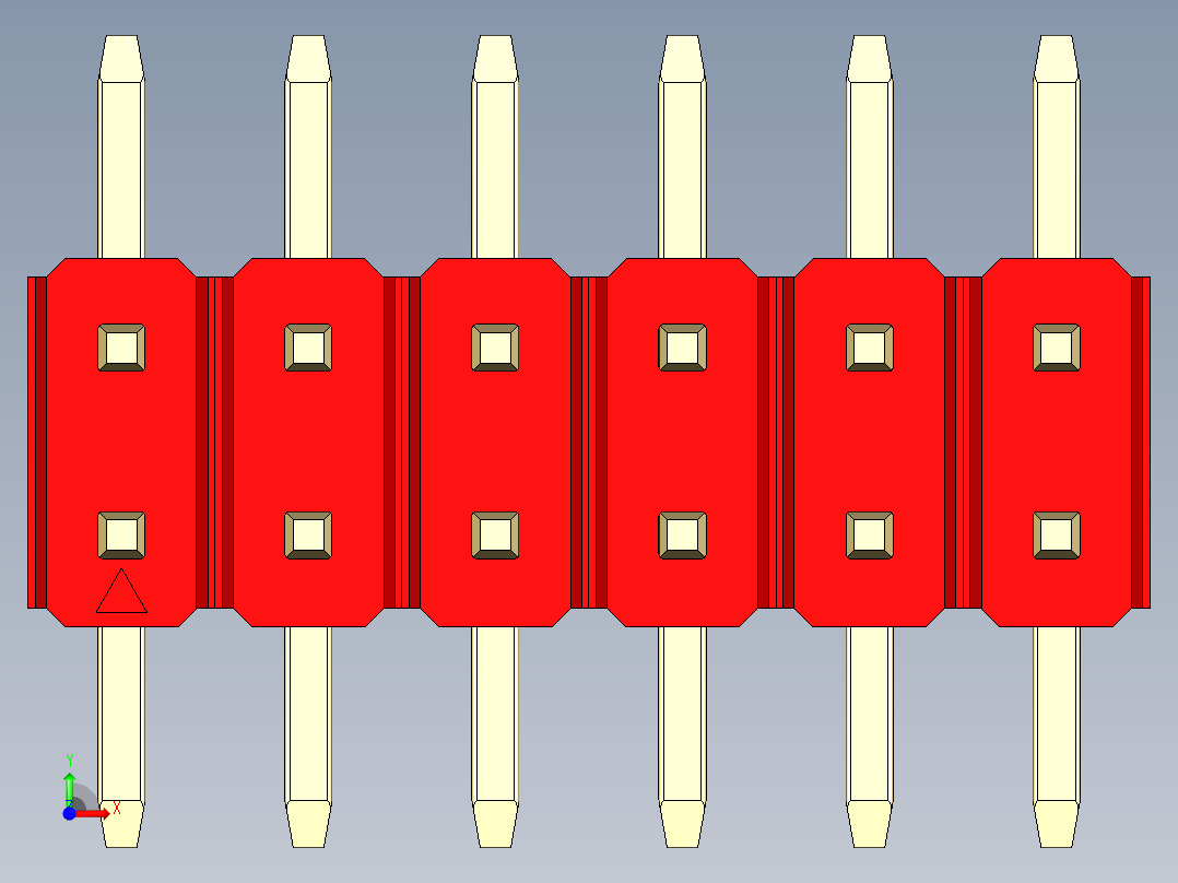 彩色公排针 100mil 2.54mm 系列-DS1022_red_12p_100mil_TypeSMT_rev1.0前视图