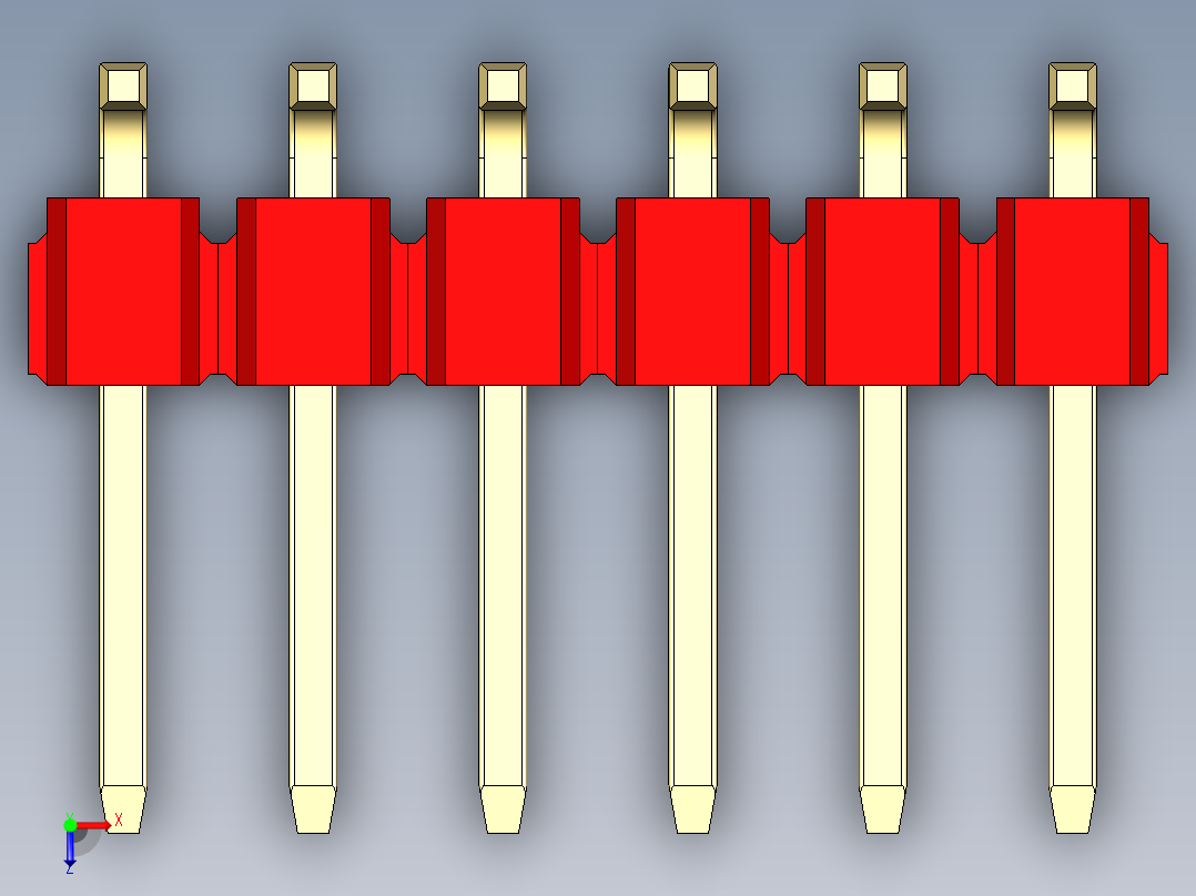 彩色公排针 100mil 2.54mm 系列-DS1022_red_12p_100mil_TypeSMT_rev1.0俯视图