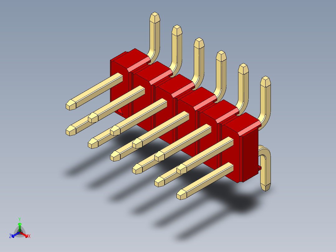 彩色公排针 100mil 2.54mm 系列-DS1022_red_12p_100mil_TypeSMT_rev1.0正等轴测图