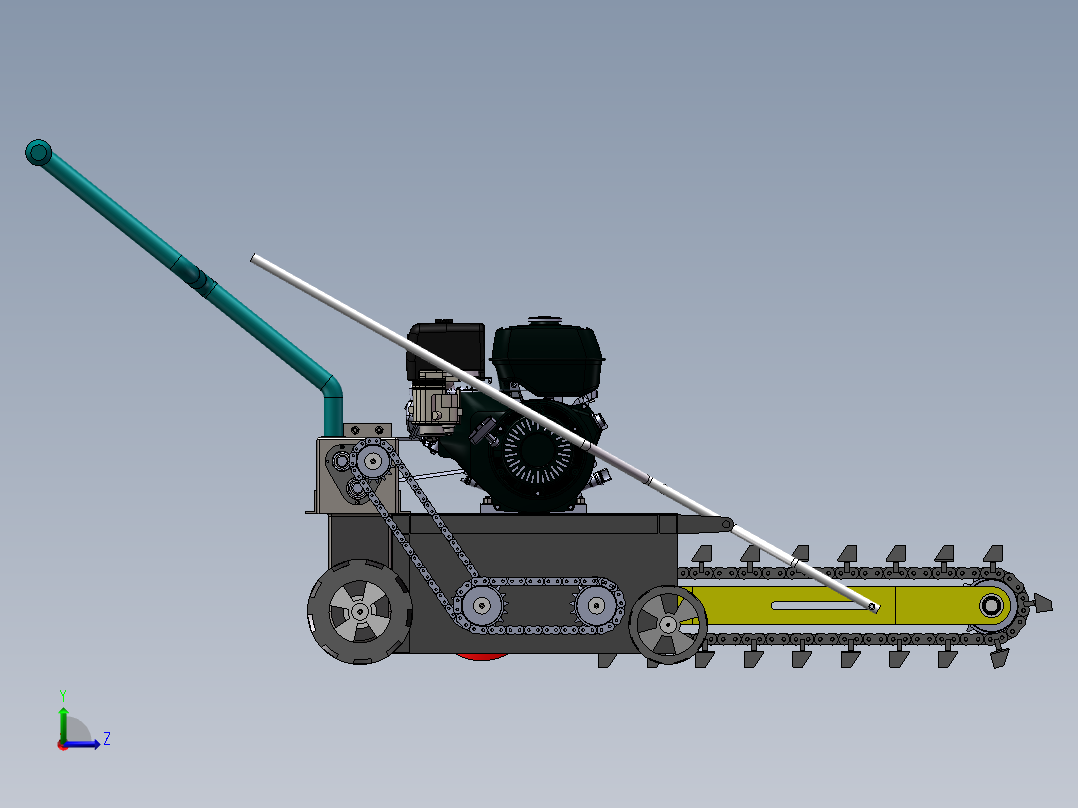 小型淮山便携式茶园开沟机三维SW模型设计左视图