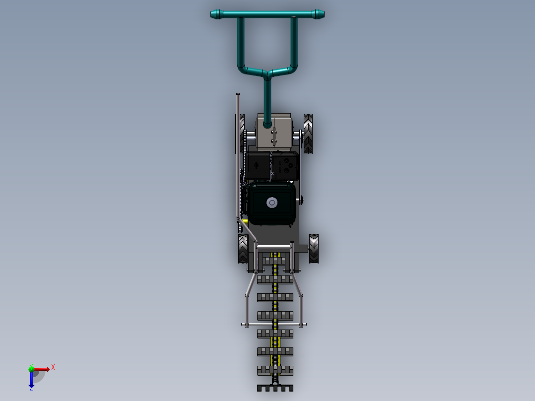 小型淮山便携式茶园开沟机三维SW模型设计俯视图