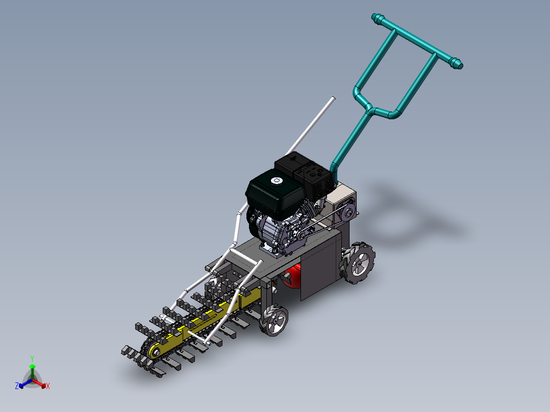 小型淮山便携式茶园开沟机三维SW模型设计正等轴测图