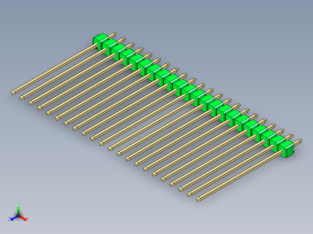彩色公头100mil（2.54mm）系列-DS1021_green_1x22p_100mil_Type43_rev1.0正等轴测图