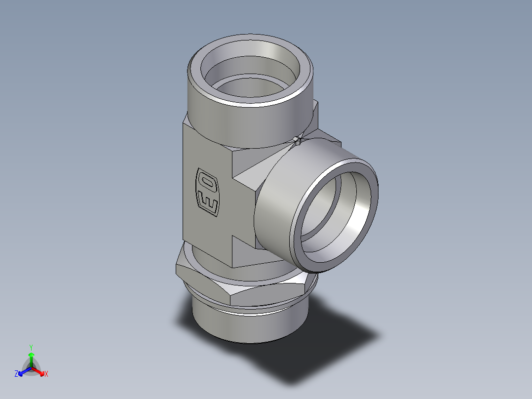 卡套式工业通用硬管接头EO_Adjustable_locknut_run_tee_LEE38SMOMDCF正等轴测图