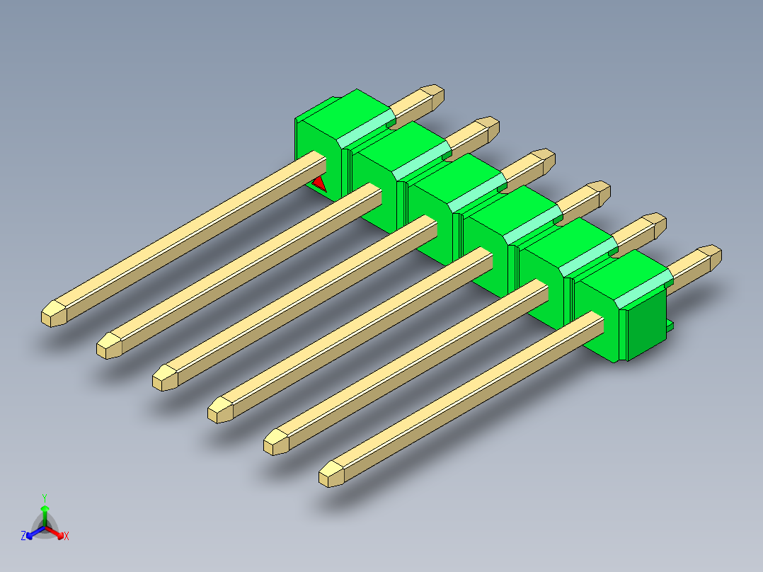 彩色公头100mil（2.54mm）系列-DS1021_green_1x06p_100mil_Type5_rev1.0正等轴测图