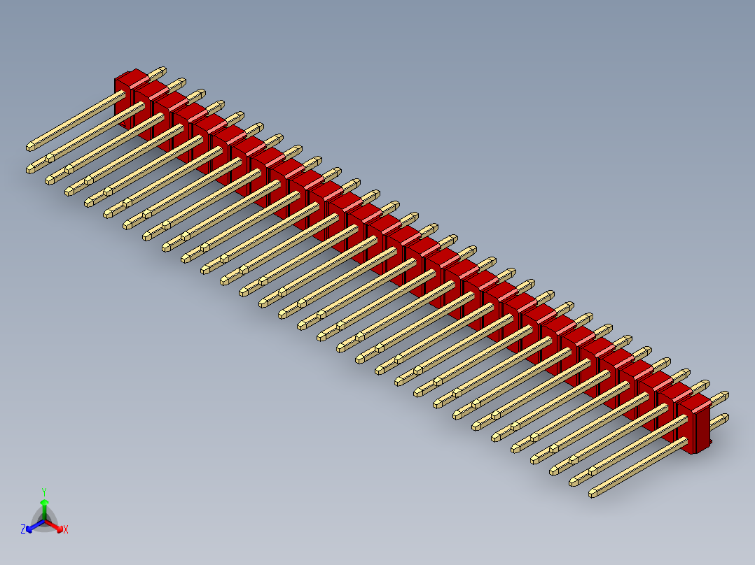彩色公头100mil（2.54mm）系列-DS1021_red_2x30p_100mil_Type5_rev1.0正等轴测图