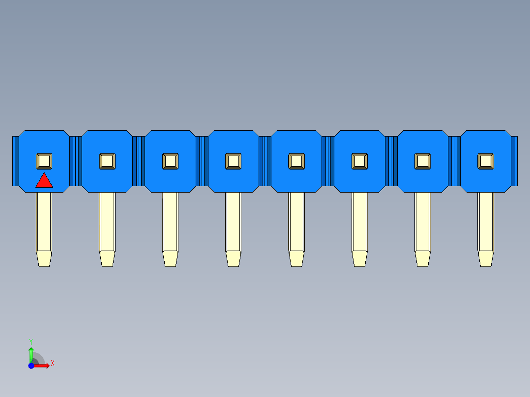 彩色公排针 100mil 2.54mm 系列-DS1022_blue_1x08p_100mil_TypeD_rev1.0前视图