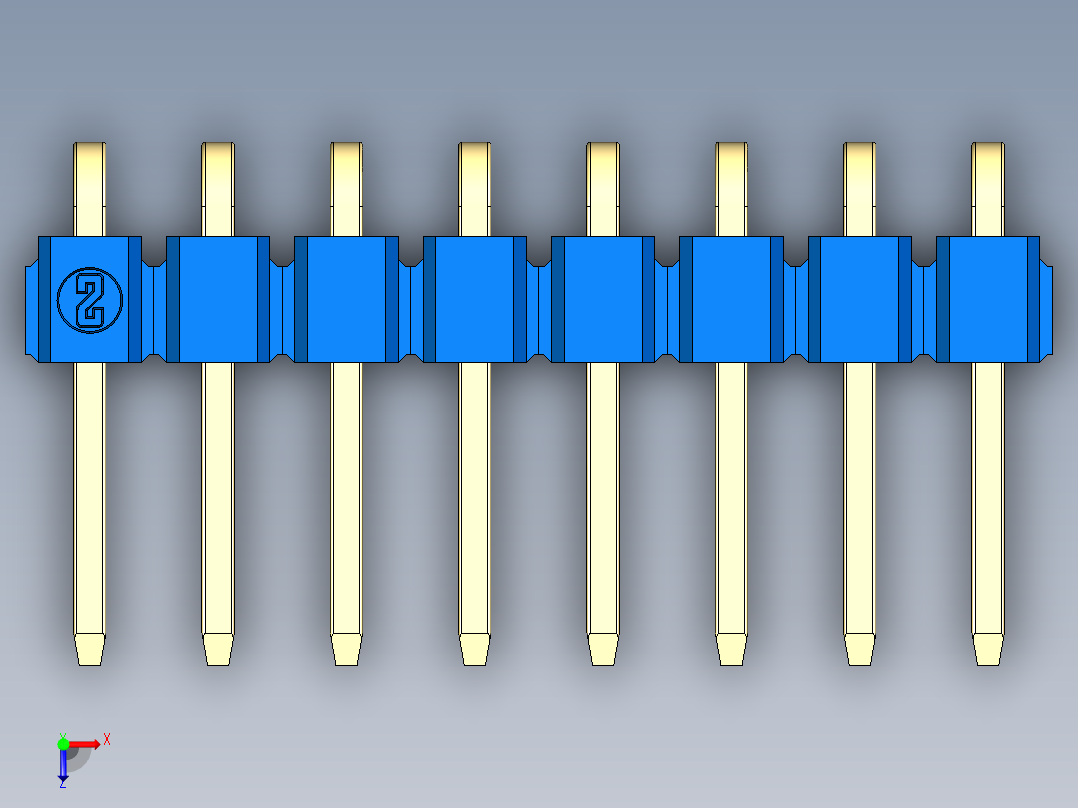 彩色公排针 100mil 2.54mm 系列-DS1022_blue_1x08p_100mil_TypeD_rev1.0俯视图