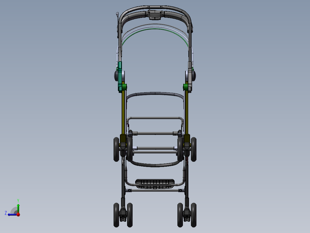 可折叠婴儿车设计资料含三维二维说明书右视图