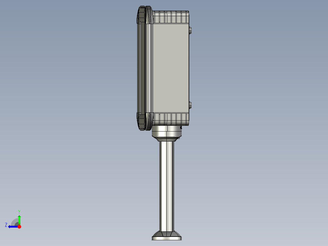 向上固定底座+箱体连接器+控制箱右视图