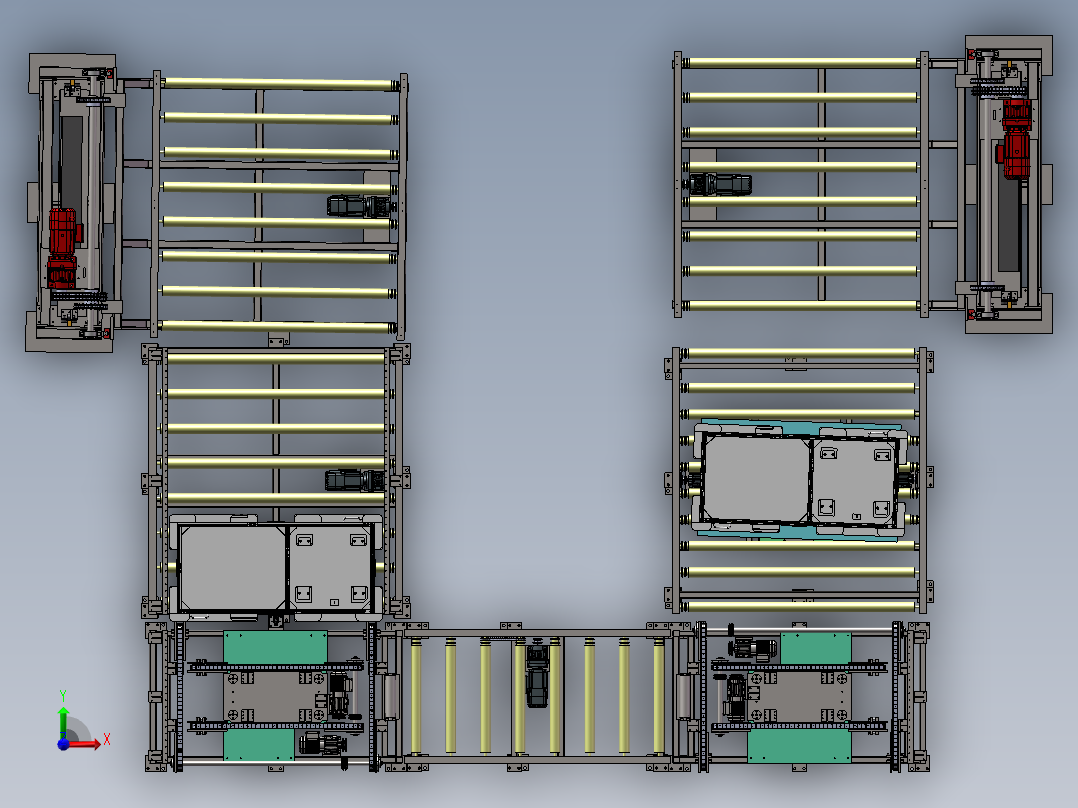 滚筒线上下物料组装线sw18可编辑前视图