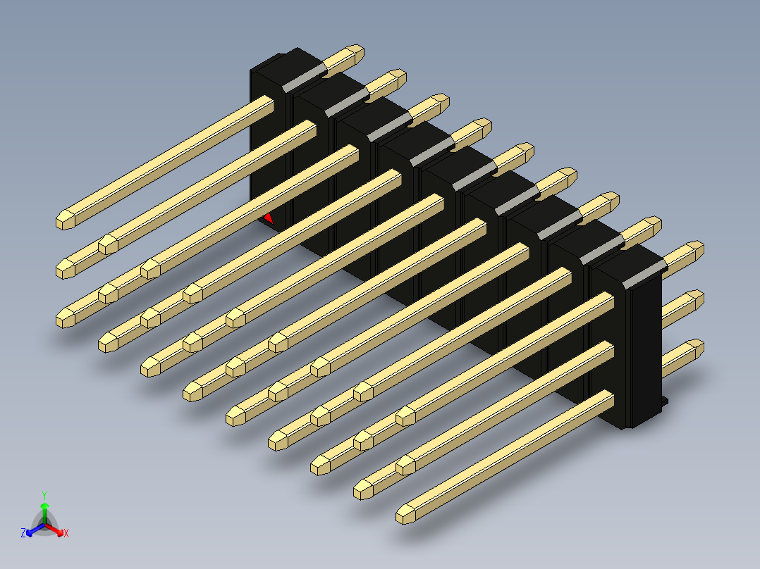 彩色公头100mil（2.54mm）系列-DS1021_black_3x09p_100mil_Type5_rev1.0正等轴测图
