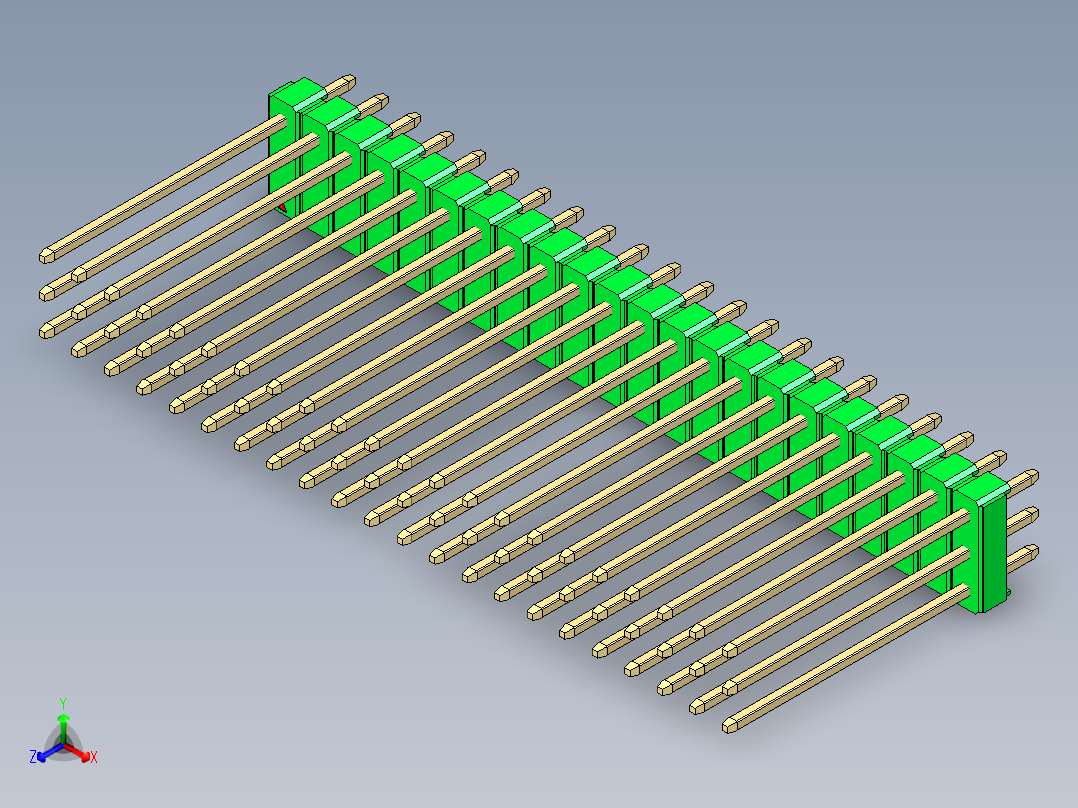 彩色公头100mil（2.54mm）系列-DS1021_green_3x22p_100mil_Type19_rev1.0正等轴测图