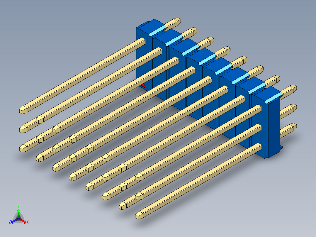 彩色公头100mil（2.54mm）系列-DS1021_blue_3x08p_100mil_Type19_rev1.0正等轴测图