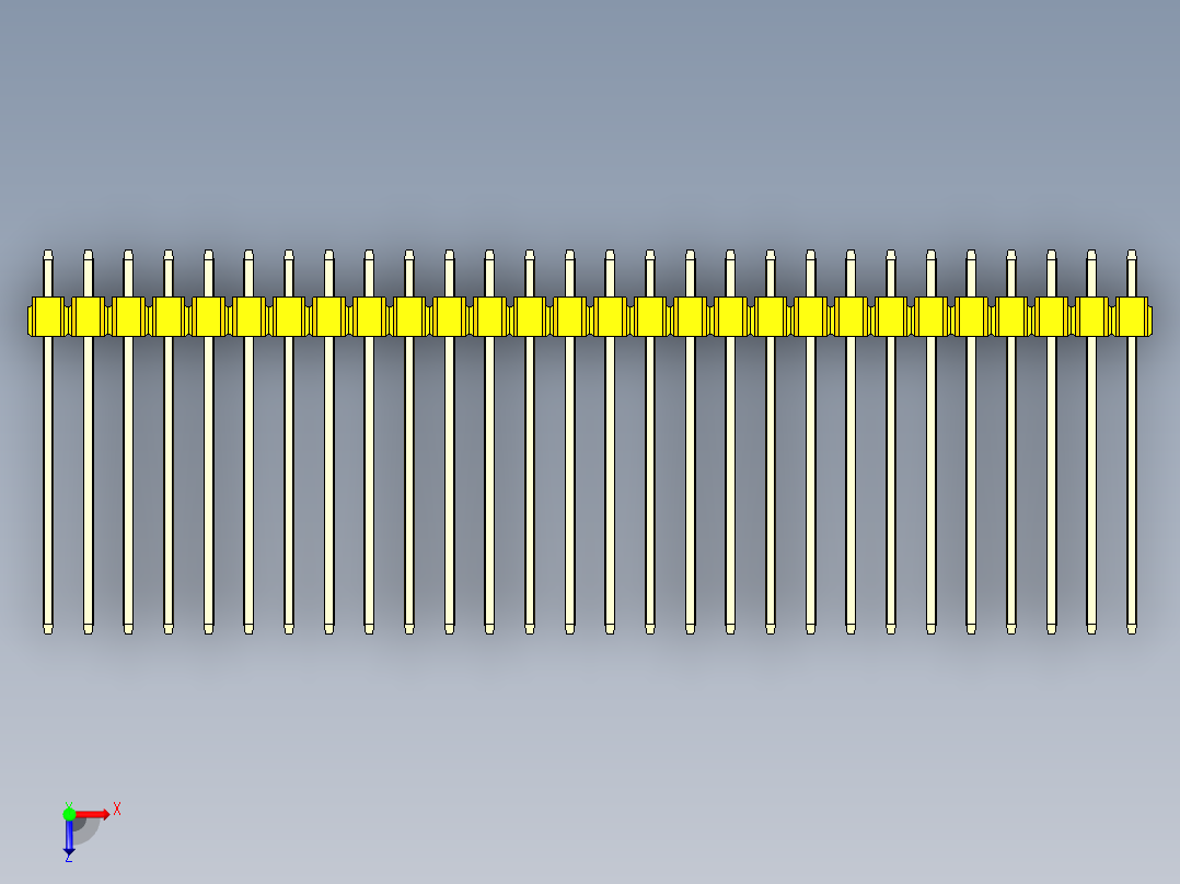 彩色公头100mil（2.54mm）系列-DS1021_yellow_1x28p_100mil_Type19_rev1.0俯视图