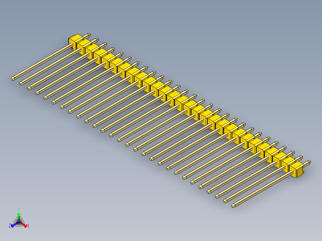彩色公头100mil（2.54mm）系列-DS1021_yellow_1x28p_100mil_Type19_rev1.0正等轴测图