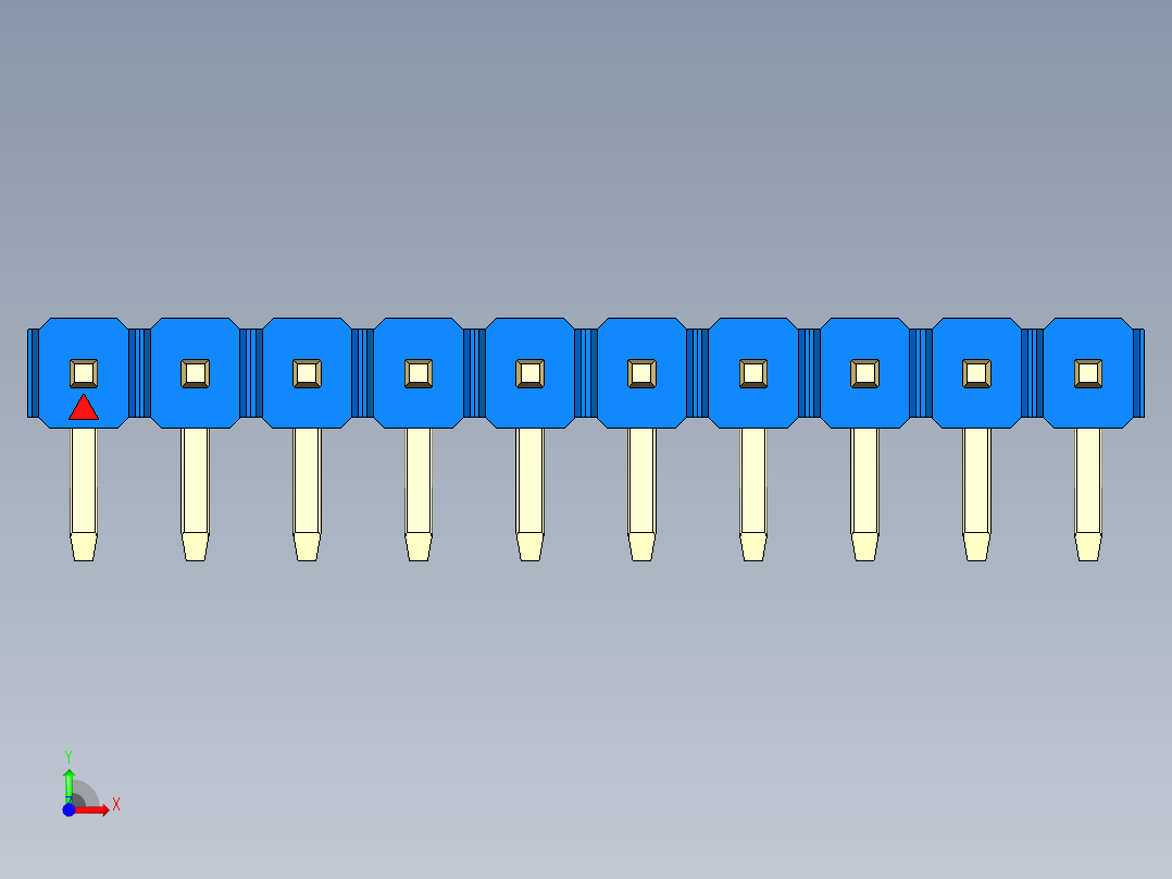 彩色公排针 100mil 2.54mm 系列-DS1022_blue_1x10p_100mil_TypeD_rev1.0前视图