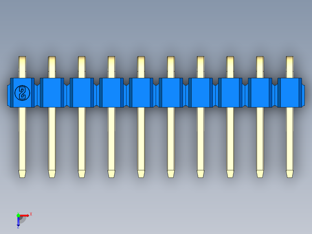彩色公排针 100mil 2.54mm 系列-DS1022_blue_1x10p_100mil_TypeD_rev1.0俯视图