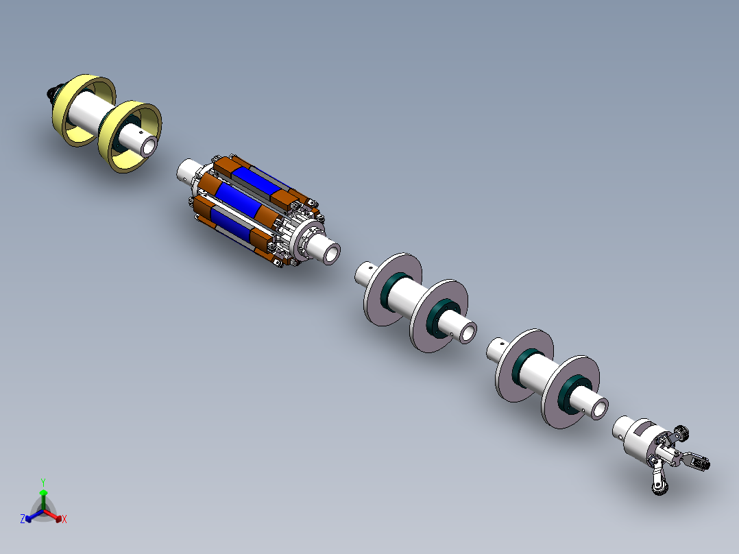 漏磁内检测器整体管道机器人正等轴测图