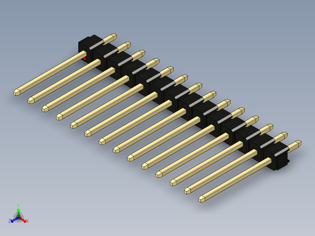彩色公头100mil（2.54mm）系列-DS1021_black_1x14p_100mil_Type5_rev1.0正等轴测图