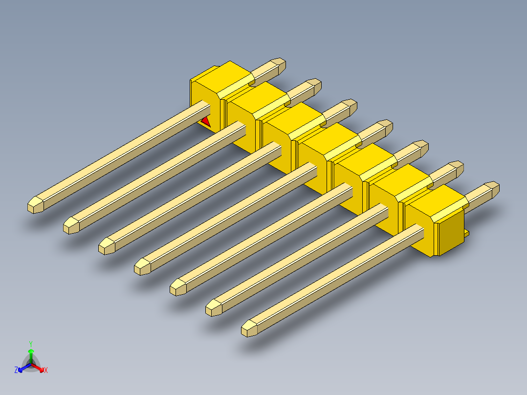 彩色公头100mil（2.54mm）系列-DS1021_yellow_1x07p_100mil_Type5_rev1.0正等轴测图