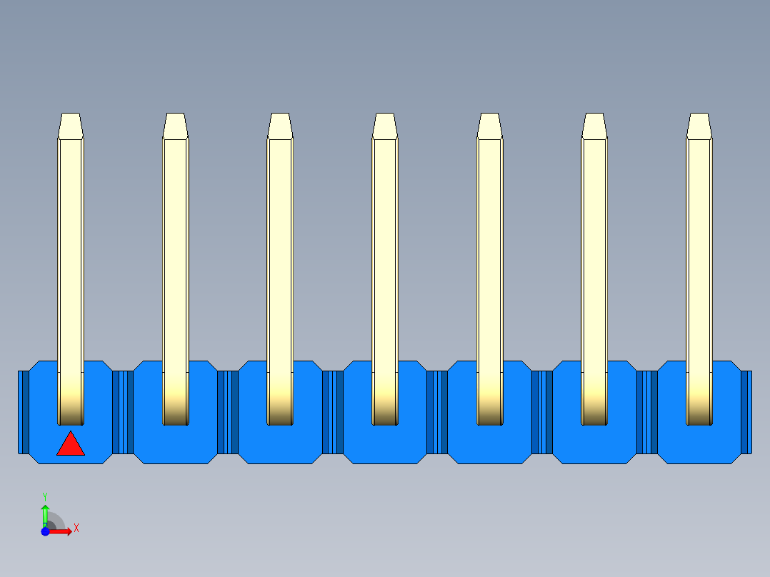 彩色公排针 100mil 2.54mm 系列-DS1022_blue_07p_100mil_TypeU_rev1.0前视图