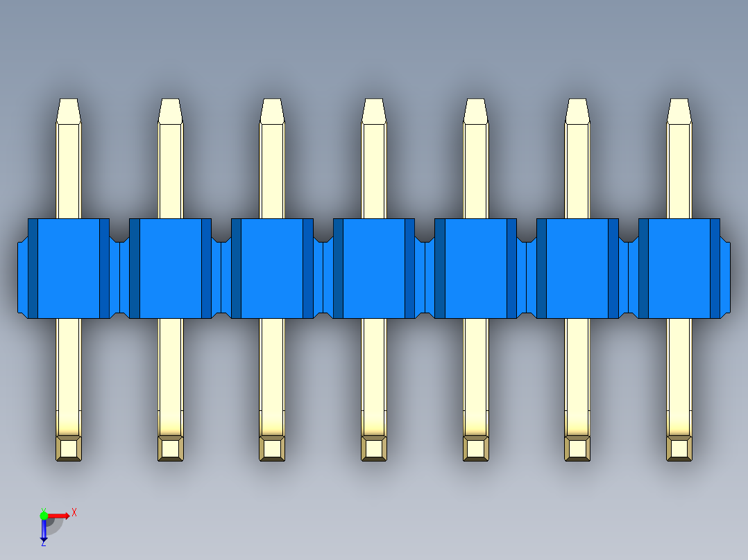 彩色公排针 100mil 2.54mm 系列-DS1022_blue_07p_100mil_TypeU_rev1.0俯视图