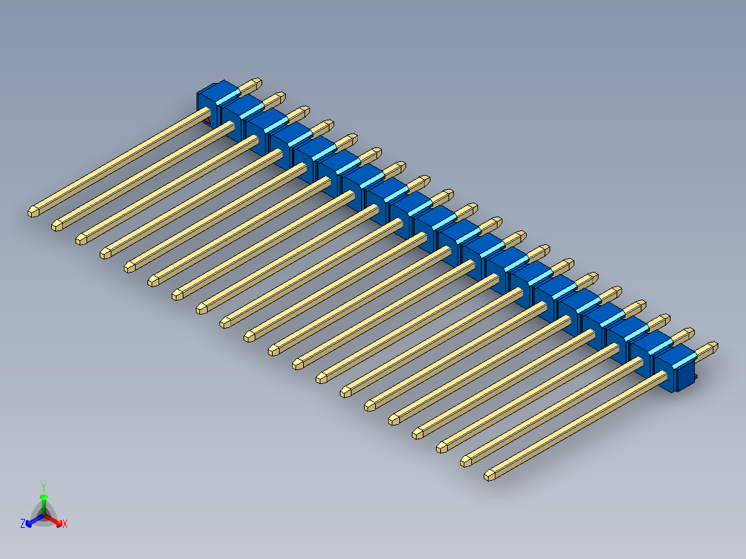 彩色公头100mil（2.54mm）系列-DS1021_blue_1x20p_100mil_Type19_rev1.0正等轴测图