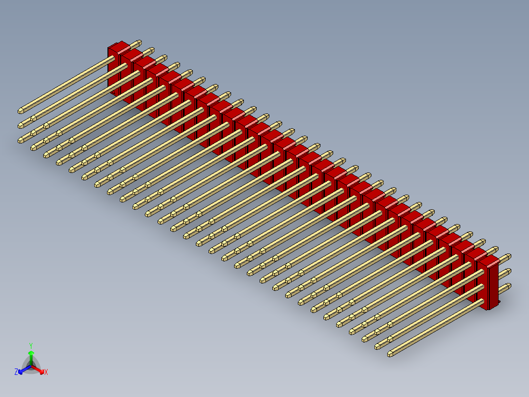 彩色公头100mil（2.54mm）系列-DS1021_red_3x30p_100mil_Type19_rev1.0正等轴测图