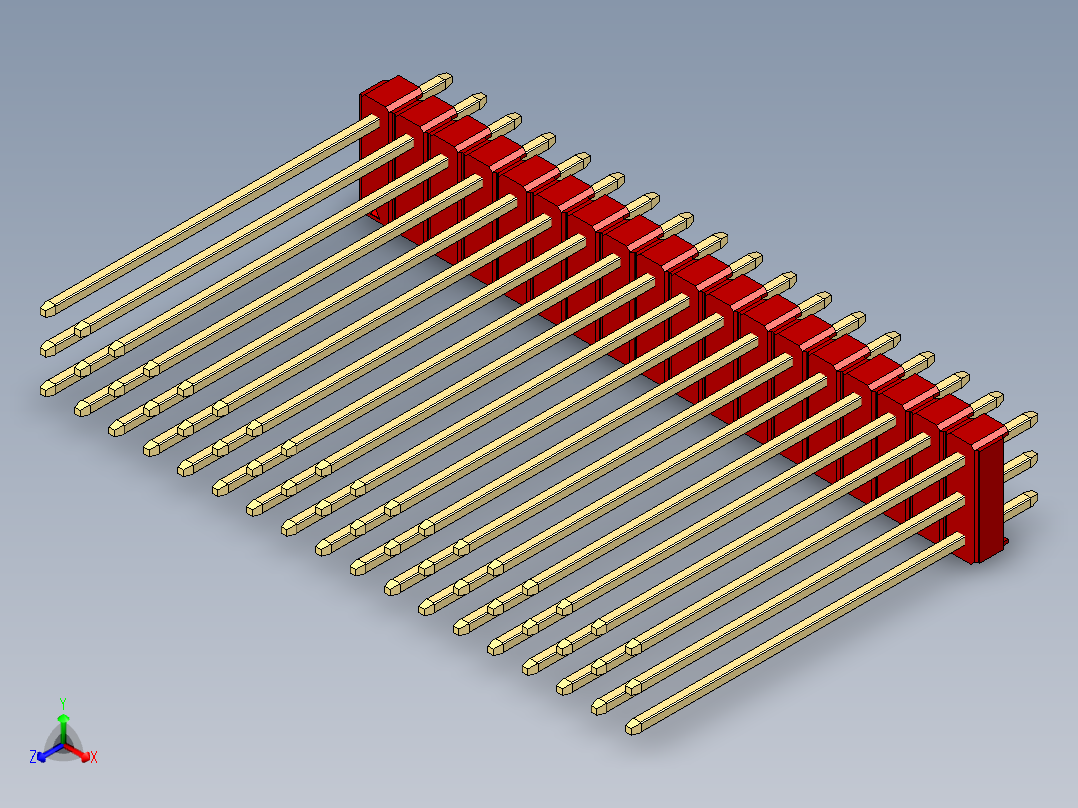 彩色公头100mil（2.54mm）系列-DS1021_red_3x18p_100mil_Type43_rev1.0正等轴测图