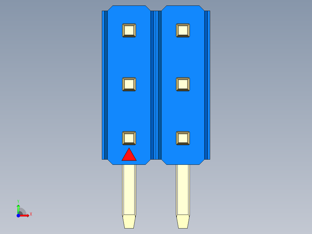 彩色公排针 100mil 2.54mm 系列-DS1022_blue_3x02p_100mil_TypeD_rev1.0前视图