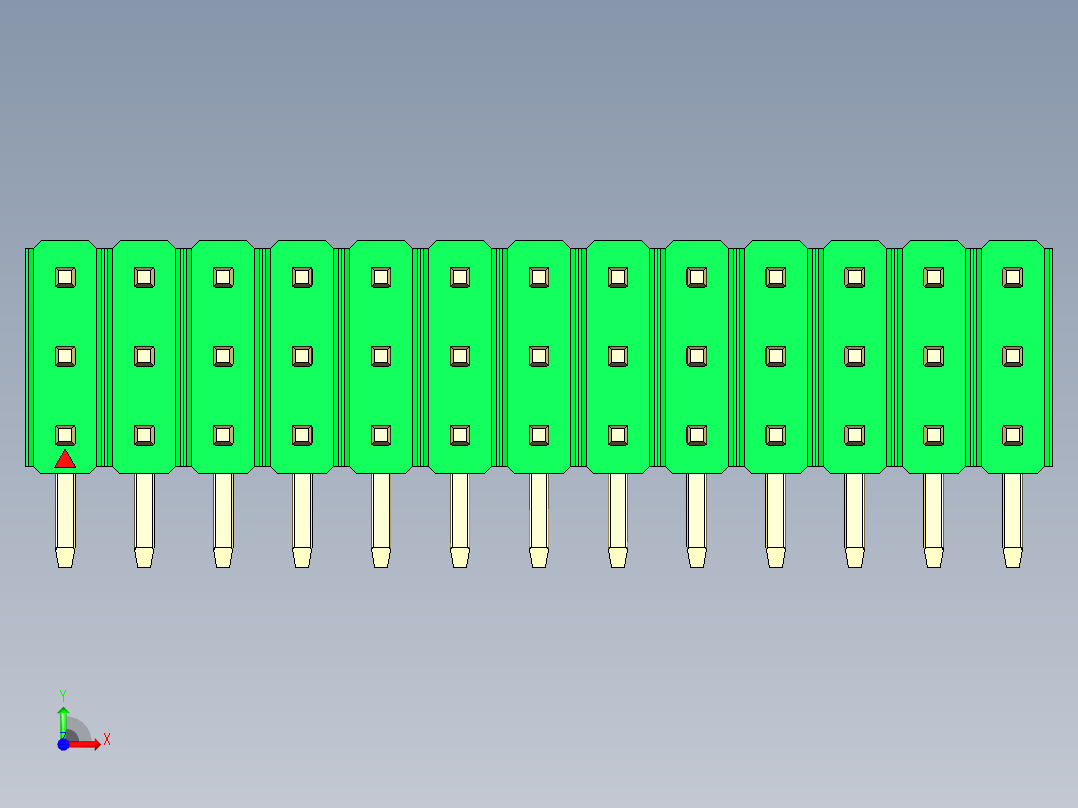 彩色公排针 100mil 2.54mm 系列-DS1022_green_3x13p_100mil_TypeD_rev1.0前视图