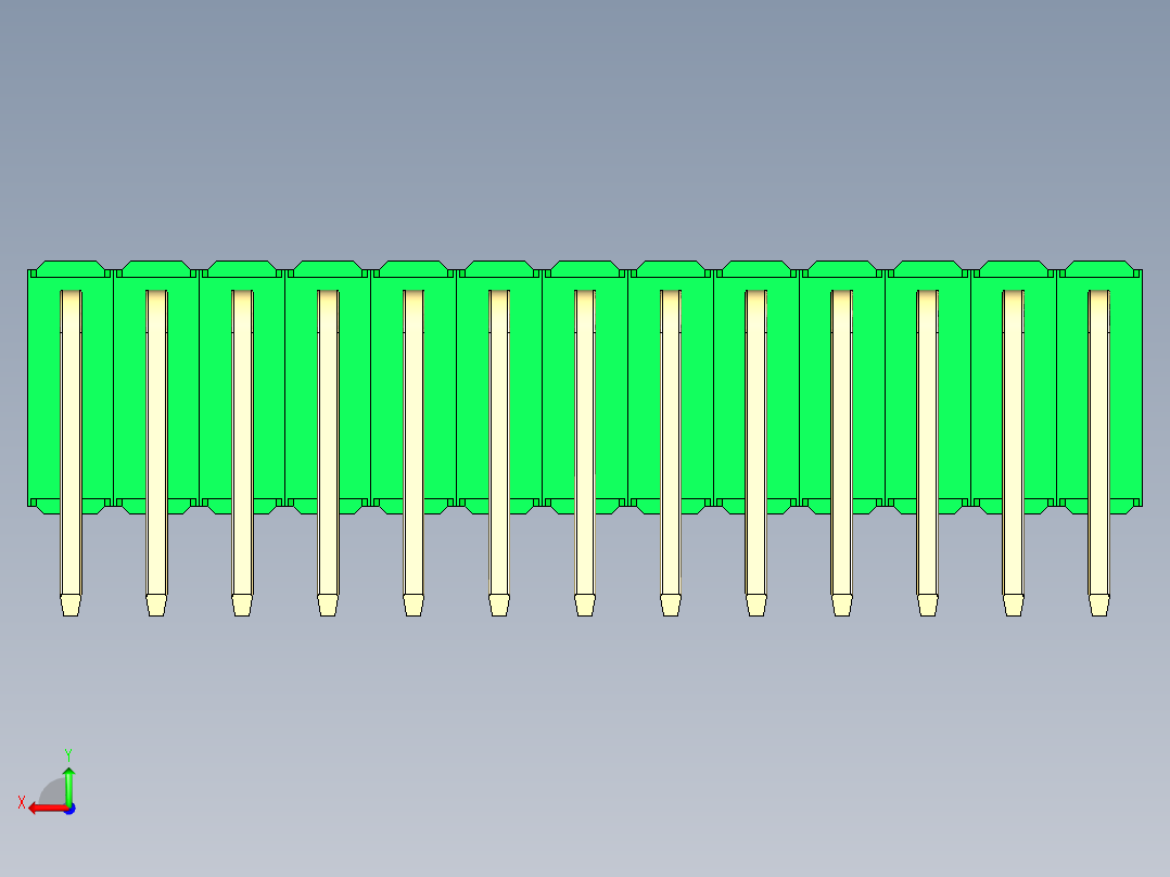 彩色公排针 100mil 2.54mm 系列-DS1022_green_3x13p_100mil_TypeD_rev1.0后视图