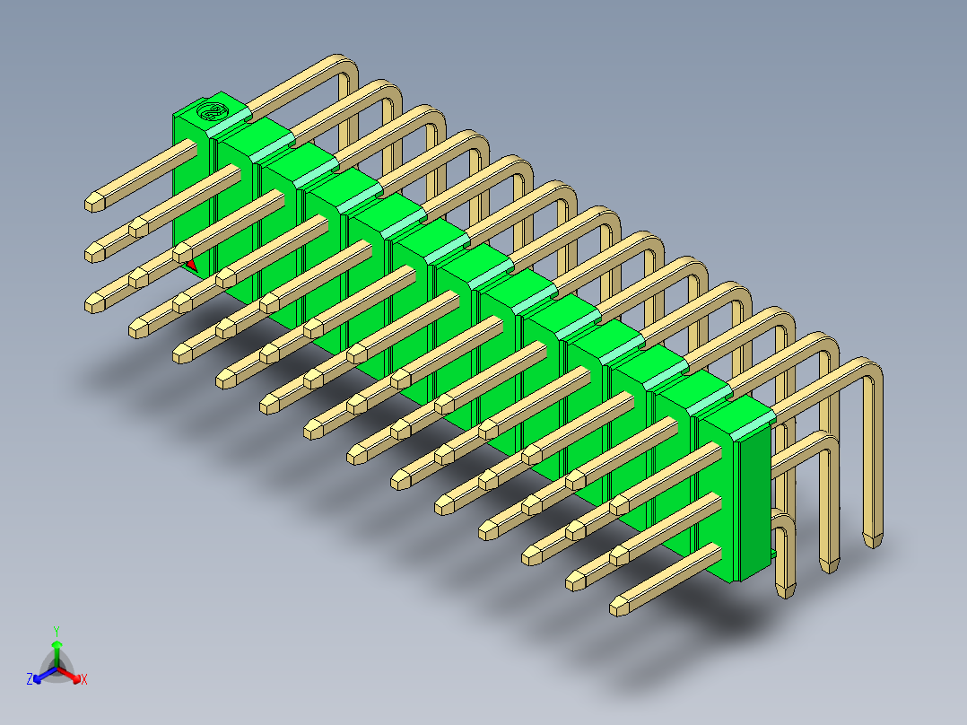 彩色公排针 100mil 2.54mm 系列-DS1022_green_3x13p_100mil_TypeD_rev1.0正等轴测图