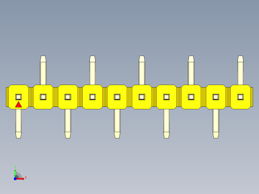 彩色公排针 100mil 2.54mm 系列-DS1022_yellow_10p_100mil_Type_SMT_R2_rev1.0前视图