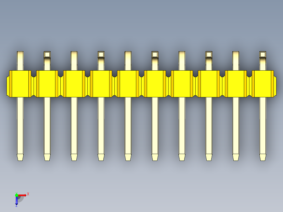 彩色公排针 100mil 2.54mm 系列-DS1022_yellow_10p_100mil_Type_SMT_R2_rev1.0俯视图