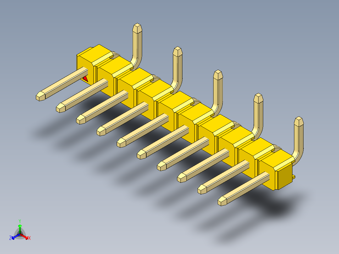 彩色公排针 100mil 2.54mm 系列-DS1022_yellow_10p_100mil_Type_SMT_R2_rev1.0正等轴测图