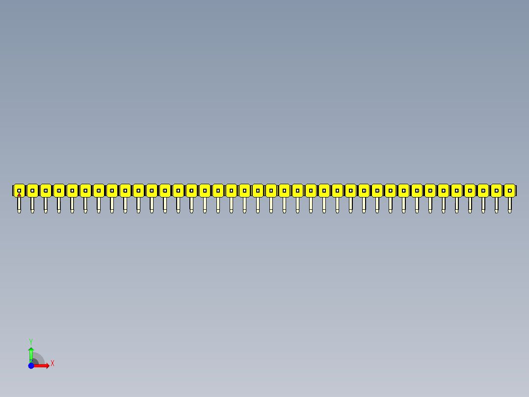 彩色公排针 100mil 2.54mm 系列-DS1022_yellow_1x38p_100mil_TypeD_rev1.0前视图