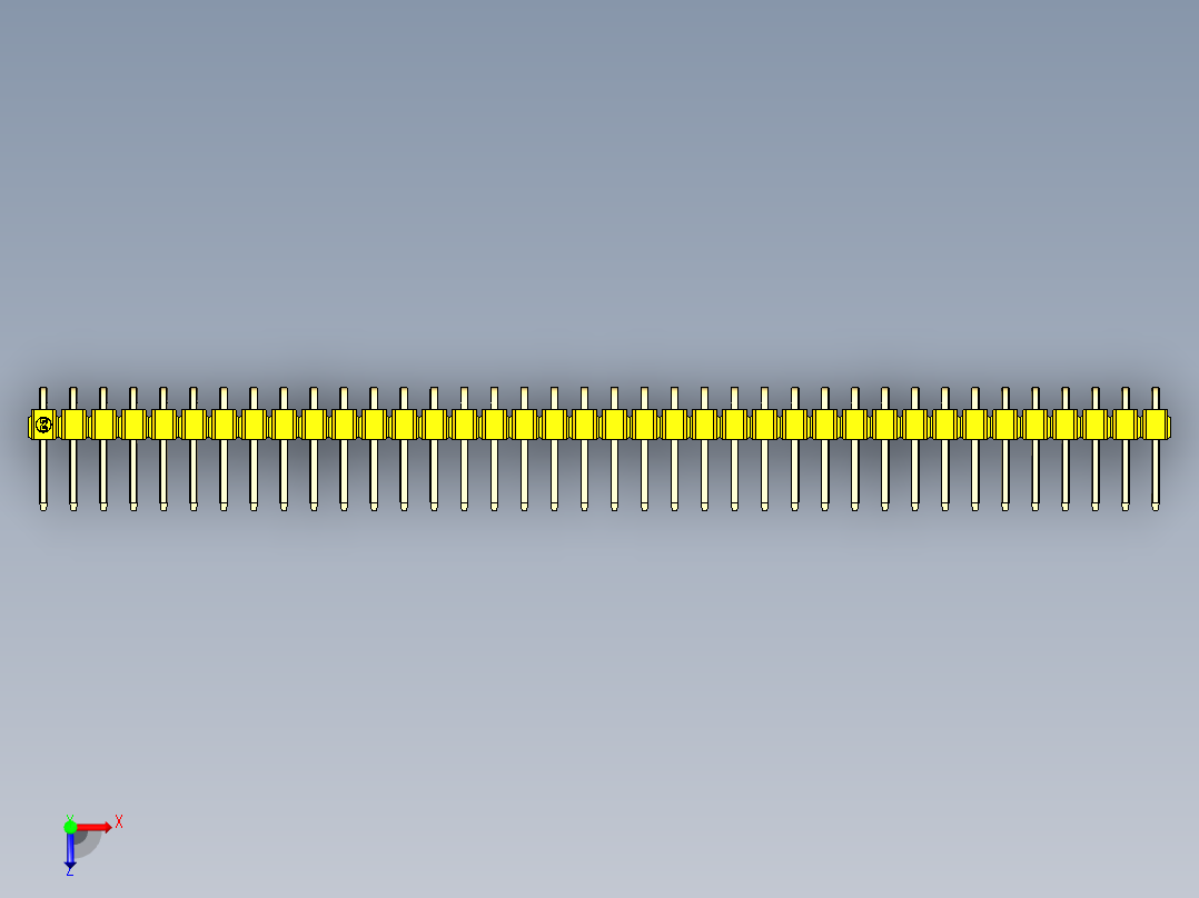 彩色公排针 100mil 2.54mm 系列-DS1022_yellow_1x38p_100mil_TypeD_rev1.0俯视图